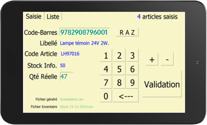 Lecteur de code barre pour inventaire